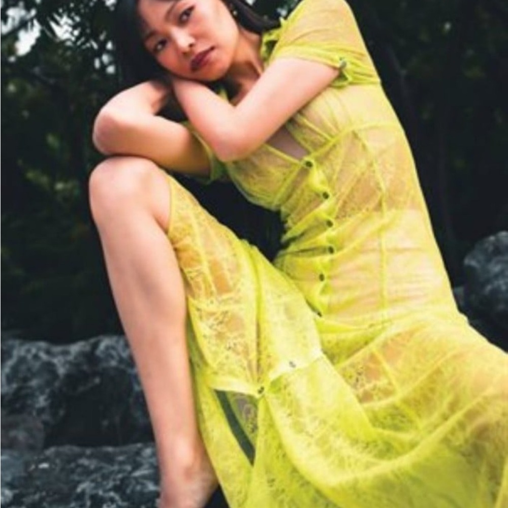 New Urban Outfitters Connie Sheer Lace Maxi Dress Size  Green Short Sleeve - Picture 9 of 13